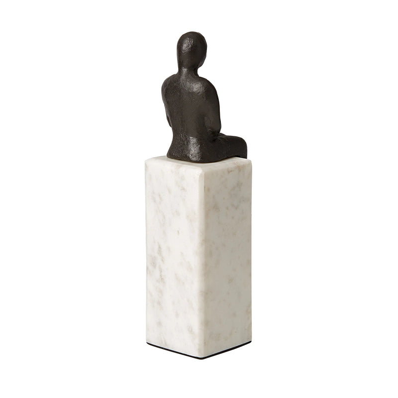Sitting Man Bookend - Bronze and Banswara White Marble Rodwell and Astor