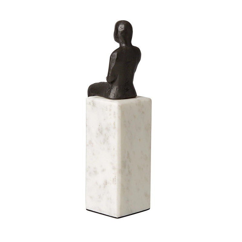 Sitting Man Bookend - Bronze and Banswara White Marble Rodwell and Astor