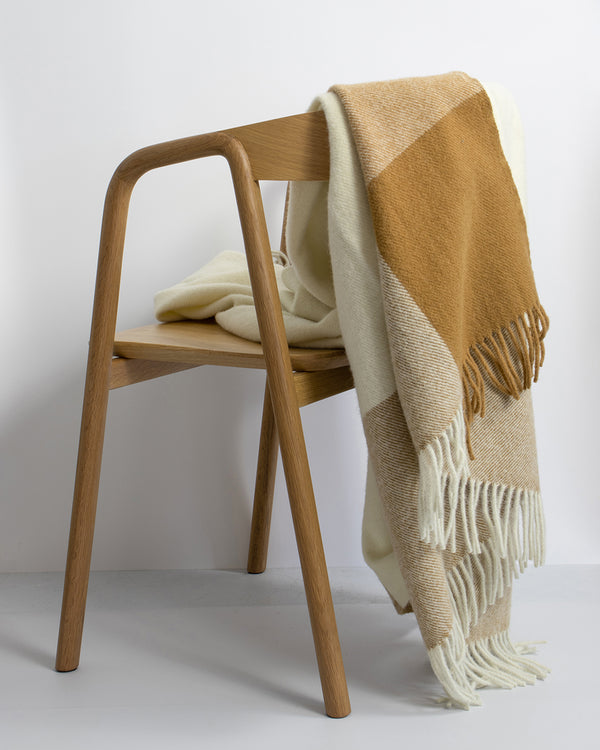 Rodwell and Astor - Gladstone 100% NZ Wool Throw - Ochre/Natural White