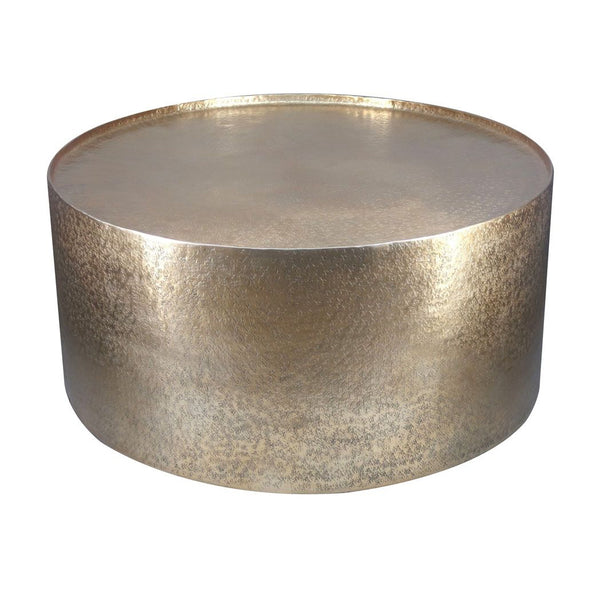 Hammered Metal Drum Coffee Table - Gold