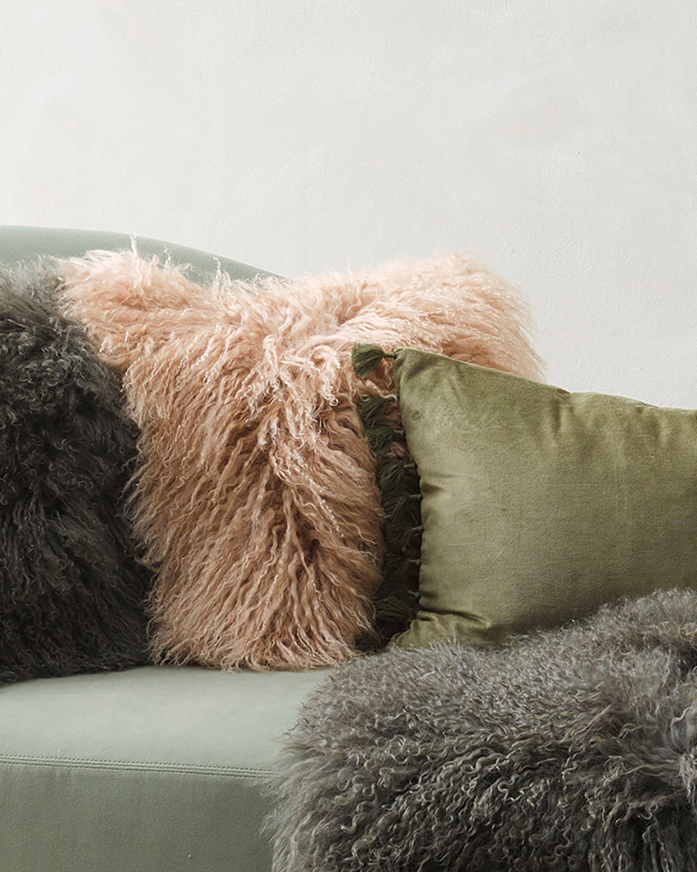 Rodwell and Astor - BAYA Meru Cushion - Tibetan Lamb Hide - Biscotti 