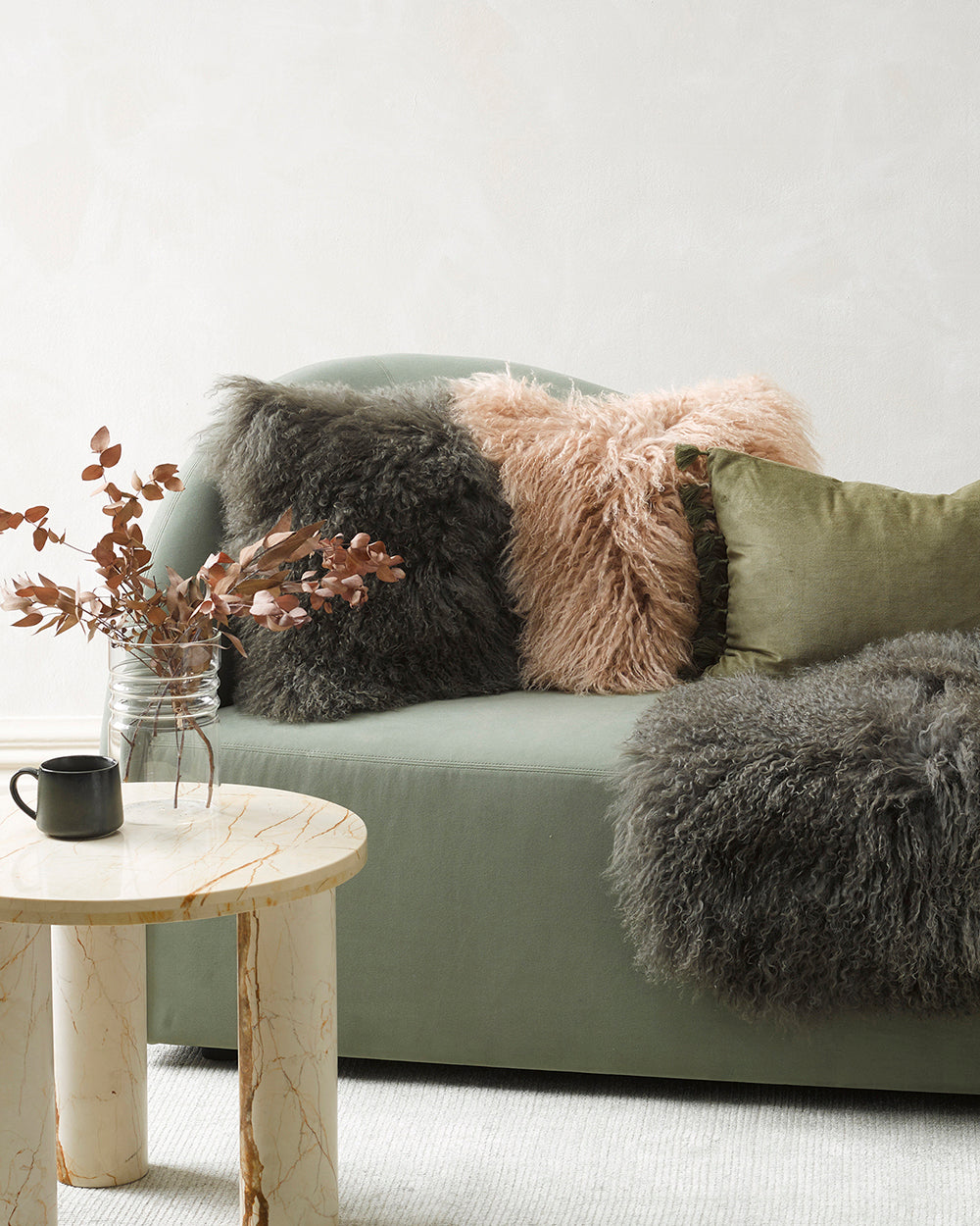 Rodwell and Astor - BAYA Meru Cushion - Tibetan Lamb Hide - Kelp