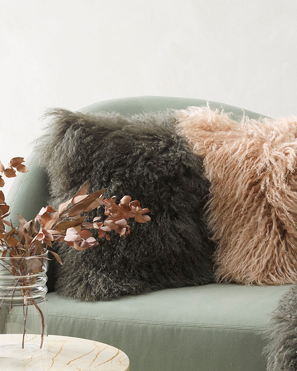 Rodwell and Astor - BAYA Meru Cushion - Tibetan Lamb Hide - Kelp