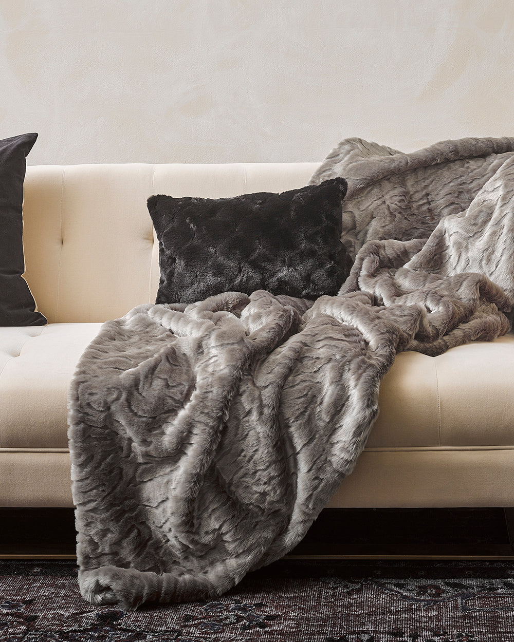 Rodwell and Astor - HEIRLOOM Pewter Chinchilla Faux Fur Cushion - 45cm