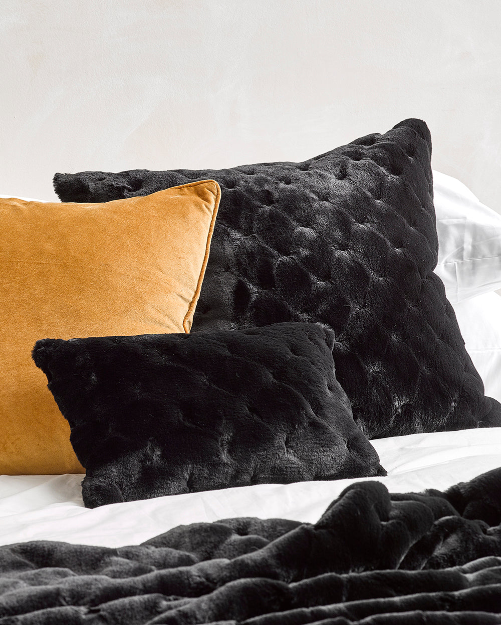 Rodwell and Astor - Heirloom Valentina Faux Fur Cushion - Black - 30x45cm