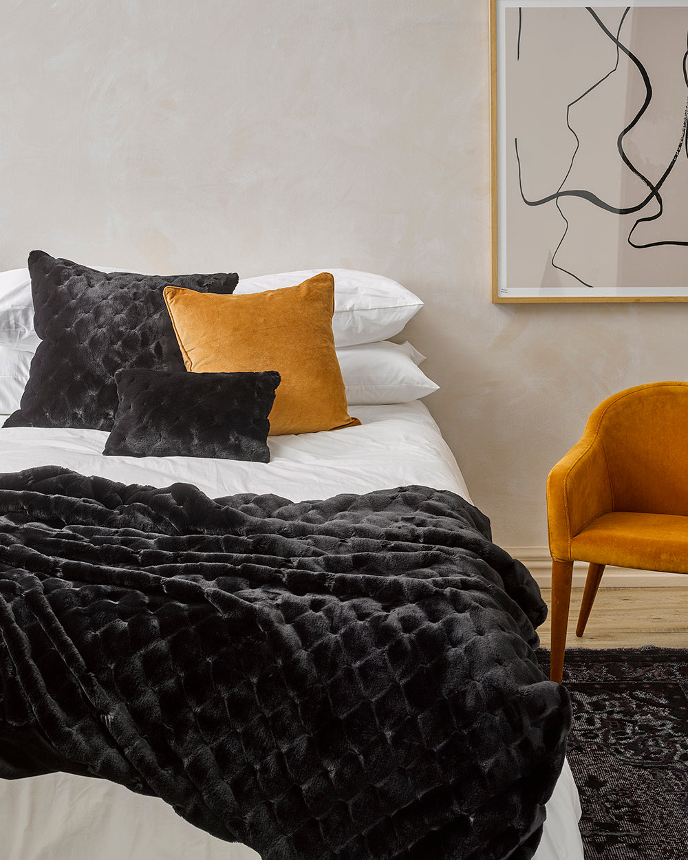 Rodwell and Astor - Heirloom Valentina Faux Fur Cushion - Black - 65cm